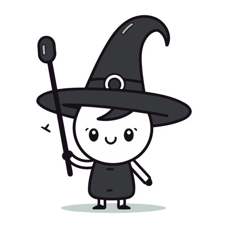 Witch Mascot Character Vector Illustration. Cute Wizard Cartoon Characterのイラスト素材