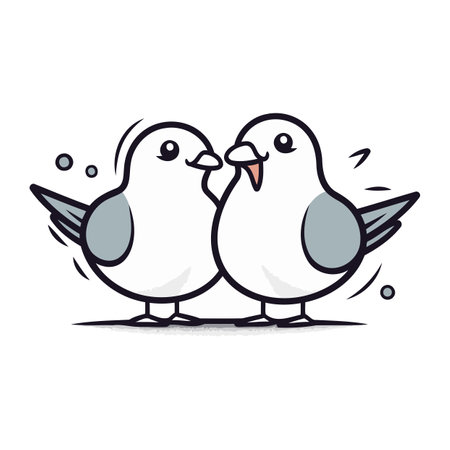 Cute doodle couple of pigeons. Vector illustration.のイラスト素材