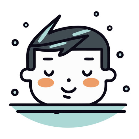 Cute little boy face. Vector illustration in a flat style.のイラスト素材