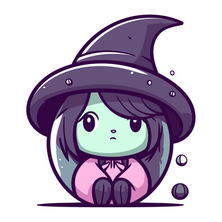 Cute witch girl. Vector illustration. Isolated on white background.のイラスト素材