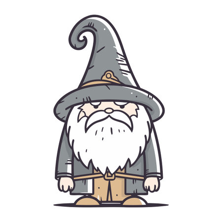 Cartoon wizard. Vector illustration. Cute cartoon wizard. Fantasy character.のイラスト素材
