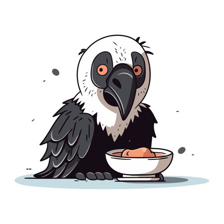 Cute cartoon vulture with bowl of eggs. Vector illustration.のイラスト素材