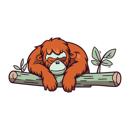 Cartoon orangutan sitting on a branch. Vector illustration.のイラスト素材