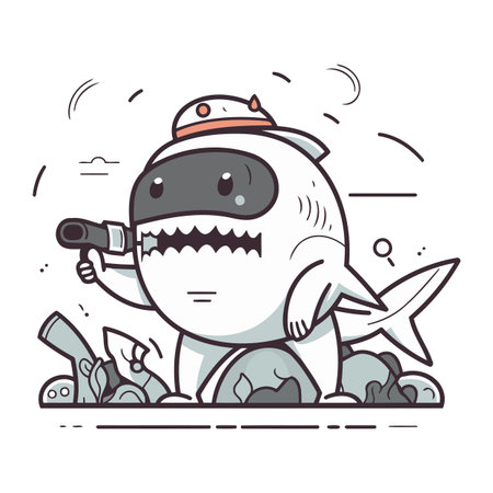Cartoon shark with a gun in his hand. Vector illustration.のイラスト素材