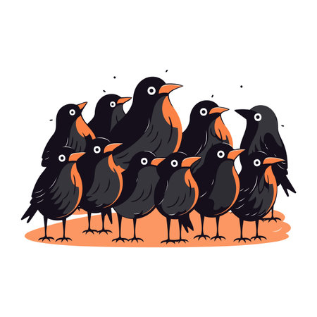Set of blackbirds isolated on white background. Vector illustration in cartoon style.のイラスト素材