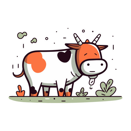 Cute cartoon cow. Vector illustration on white background. Farm animal.のイラスト素材