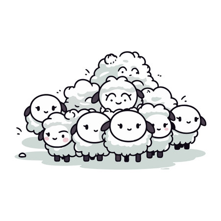 Flock of sheep. Cute cartoon vector illustration isolated on white background.のイラスト素材