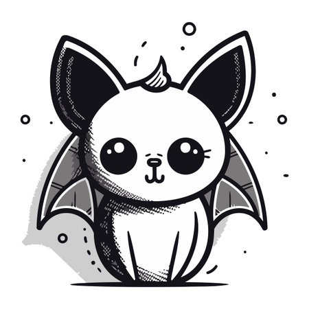 Cute cartoon fox. Vector illustration. Black and white illustration.のイラスト素材