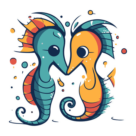 Cartoon seahorse. Colored vector illustration isolated on white background.のイラスト素材