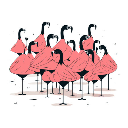 Flamingo family. Vector illustration of a group of flamingos.のイラスト素材