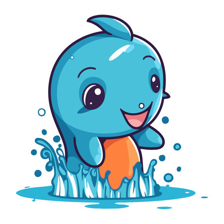 Cute cartoon blue whale swimming in the water. Vector illustration.のイラスト素材