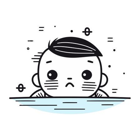 Cute cartoon little boy with sad facial expression. Vector illustration.のイラスト素材