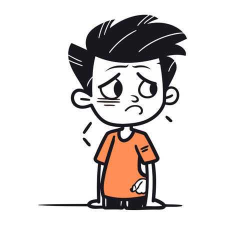 sad boy cartoon character vector illustration sketch doodle hand drawnのイラスト素材