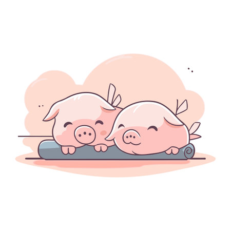 Vector illustration of cute cartoon pigs sleeping on a log. Cute piggy.のイラスト素材