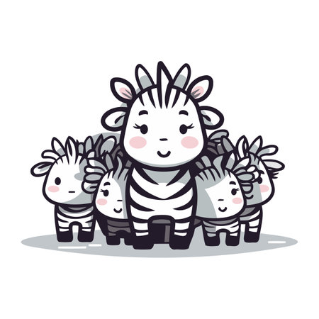 Cute zebra family with thumbs up hand drawn cartoon vector illustrationのイラスト素材