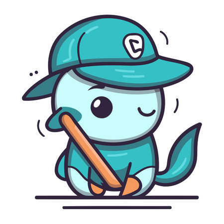 Cute cartoon dog in baseball cap with baseball bat. Vector illustration.のイラスト素材