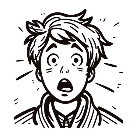 surprised boy   black and white vector illustration in outline styleのイラスト素材