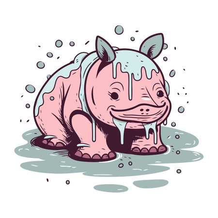 Hippopotamus with a drop of water. Vector illustration.のイラスト素材