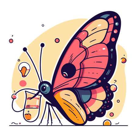 Butterfly in doodle style. Colorful vector illustration.のイラスト素材