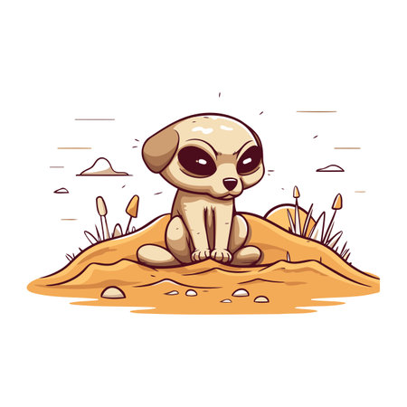 Cute cartoon meerkat sitting on the sand. Vector illustrationのイラスト素材