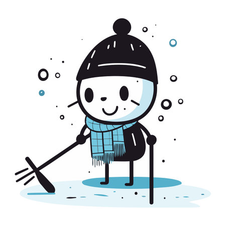 Winter activities. Cute cartoon snowman in warm clothes. Vector illustration.のイラスト素材