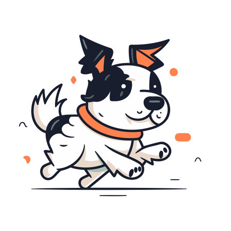 Cute cartoon dog running. Vector illustration in line art style.のイラスト素材