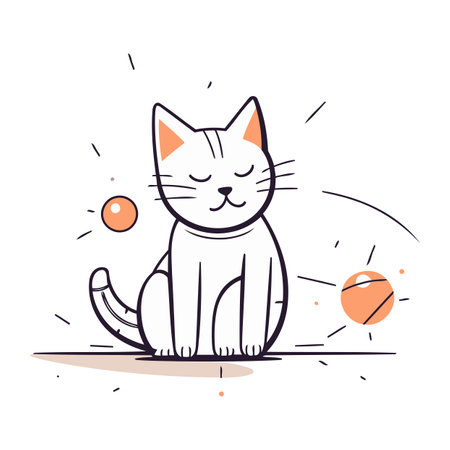 Cute cat playing with ball. Vector illustration in line style.のイラスト素材