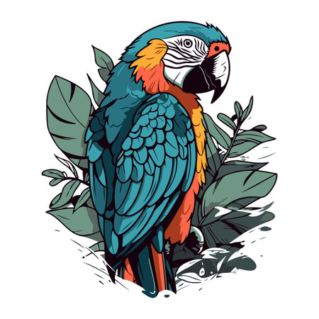 Parrot vector illustration isolated on white background. Hand drawn sketch styleのイラスト素材