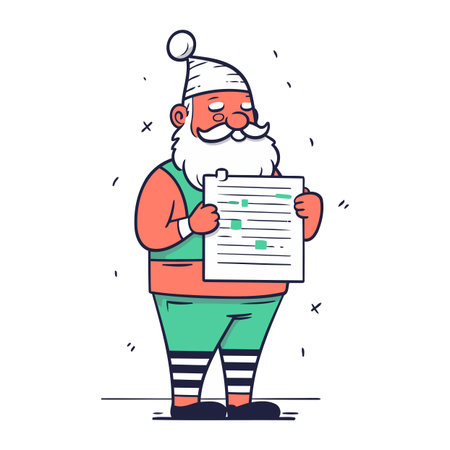 Santa Claus with a list of tasks. Vector illustration in cartoon style.のイラスト素材