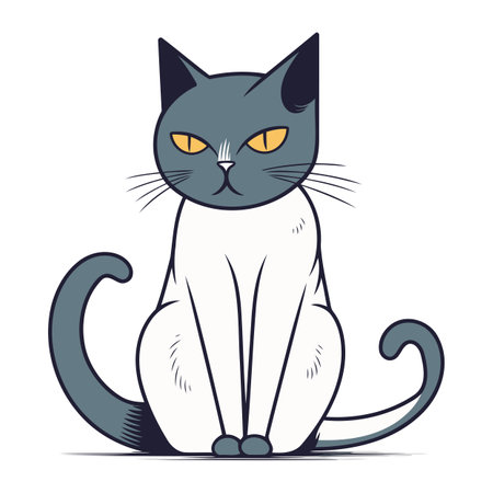 Cute cartoon cat sitting and looking at camera. Vector illustration.のイラスト素材