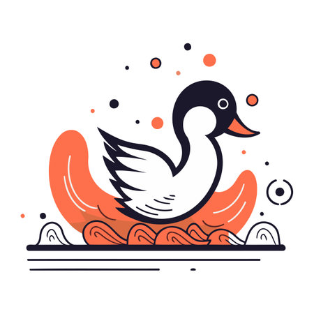 Duck swimming in the sea. Vector illustration in flat linear style.のイラスト素材