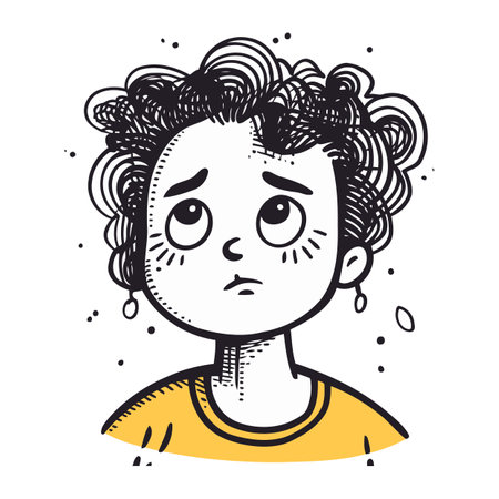 Sad woman face. Hand drawn vector illustration in doodle style.のイラスト素材