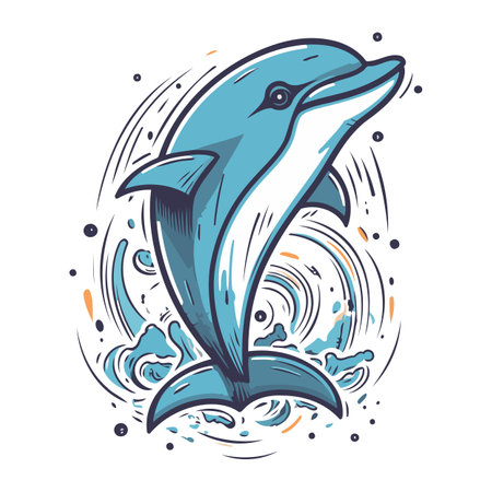 Dolphin jumping out of the water. Vector illustration in cartoon style.のイラスト素材