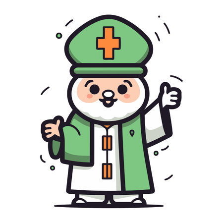 Medical Doctor Character Vector Illustration. Cute Cartoon Doctor Character with Stethoscope.のイラスト素材