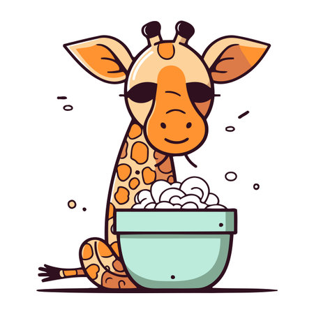 Cute giraffe with a bucket of water. Vector illustration.のイラスト素材