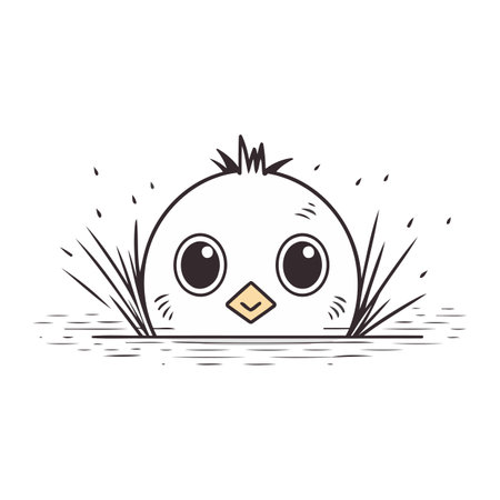 Cute little chicken in the nest. Hand drawn vector illustration.のイラスト素材