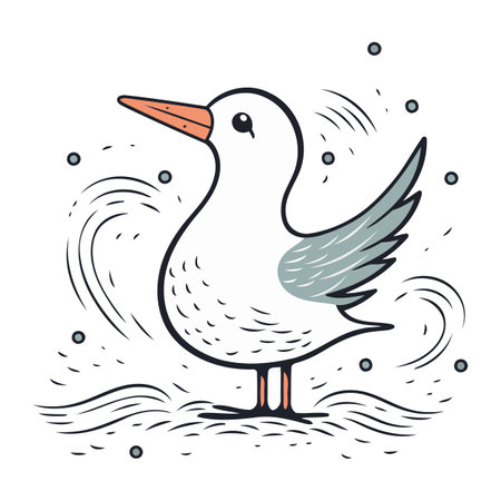 Vector illustration of a flying seagull on a white background.のイラスト素材