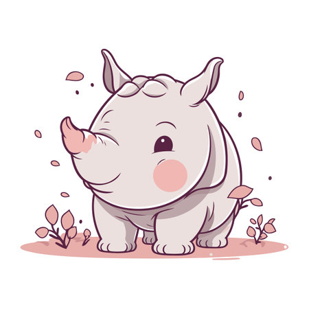 Cute cartoon rhinoceros. Vector illustration on white background.のイラスト素材