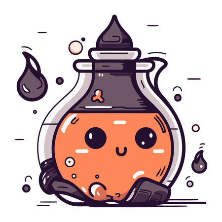Cute cartoon witch potion. Vector illustration in line art style.のイラスト素材