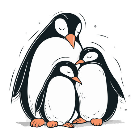 Penguin family isolated on a white background. Vector illustration.のイラスト素材