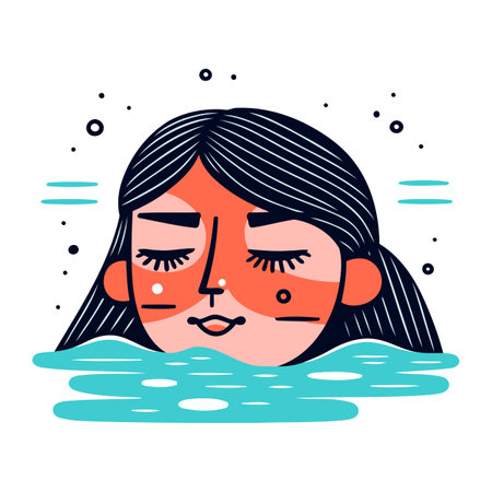 Vector illustration of a girl with long hair in a swimming pool.のイラスト素材
