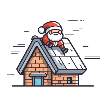 Santa claus on the roof of the house. Christmas vector illustration.のイラスト素材