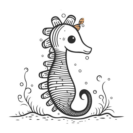 Seahorse. Cute hand drawn vector illustration in cartoon style.のイラスト素材