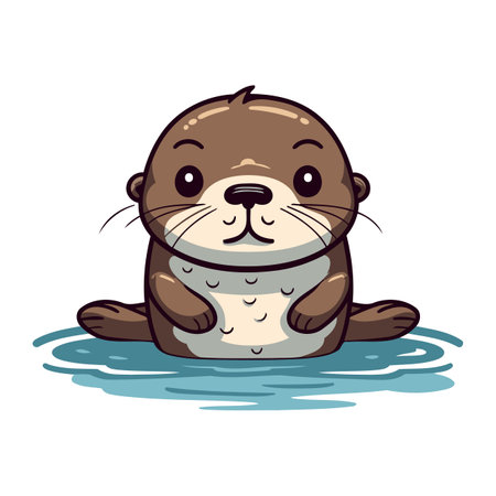 Illustration pour Cute cartoon otter sitting on the water. Vector illustration. - image libre de droit