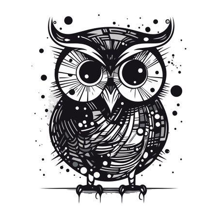 Owl. Black and white vector illustration. Isolated on white background.のイラスト素材