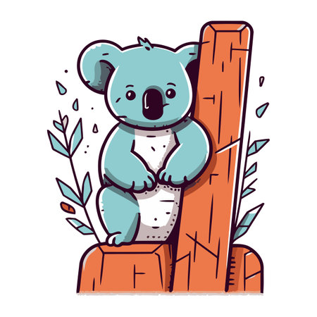 Cute koala sitting on a log. Vector illustration in cartoon style.のイラスト素材