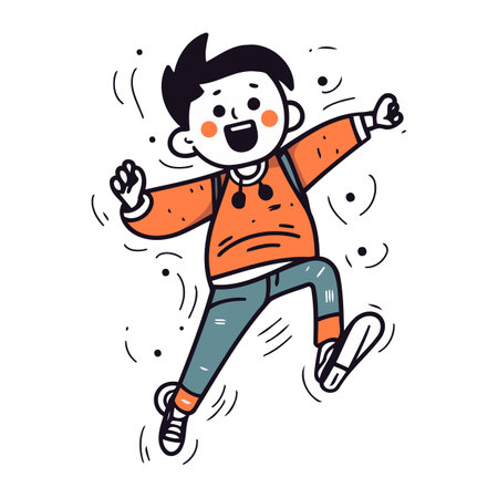 Vector illustration of a happy boy jumping. Isolated objects on white background.のイラスト素材