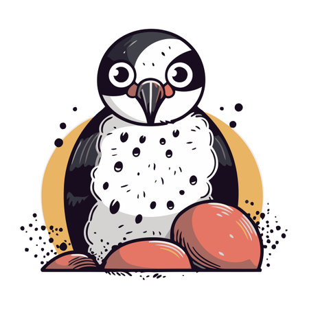 Cute penguin with eggs. Vector illustration in cartoon style.のイラスト素材
