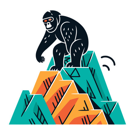 Gorilla on the top of a mountain. Vector illustration.のイラスト素材