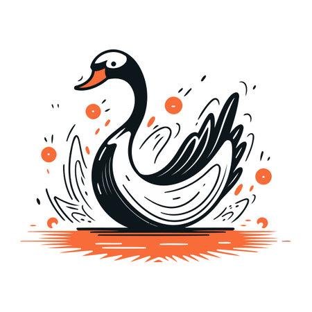 Vector illustration of a swan on a white background. Design element for poster. card. banner. t shirt.のイラスト素材